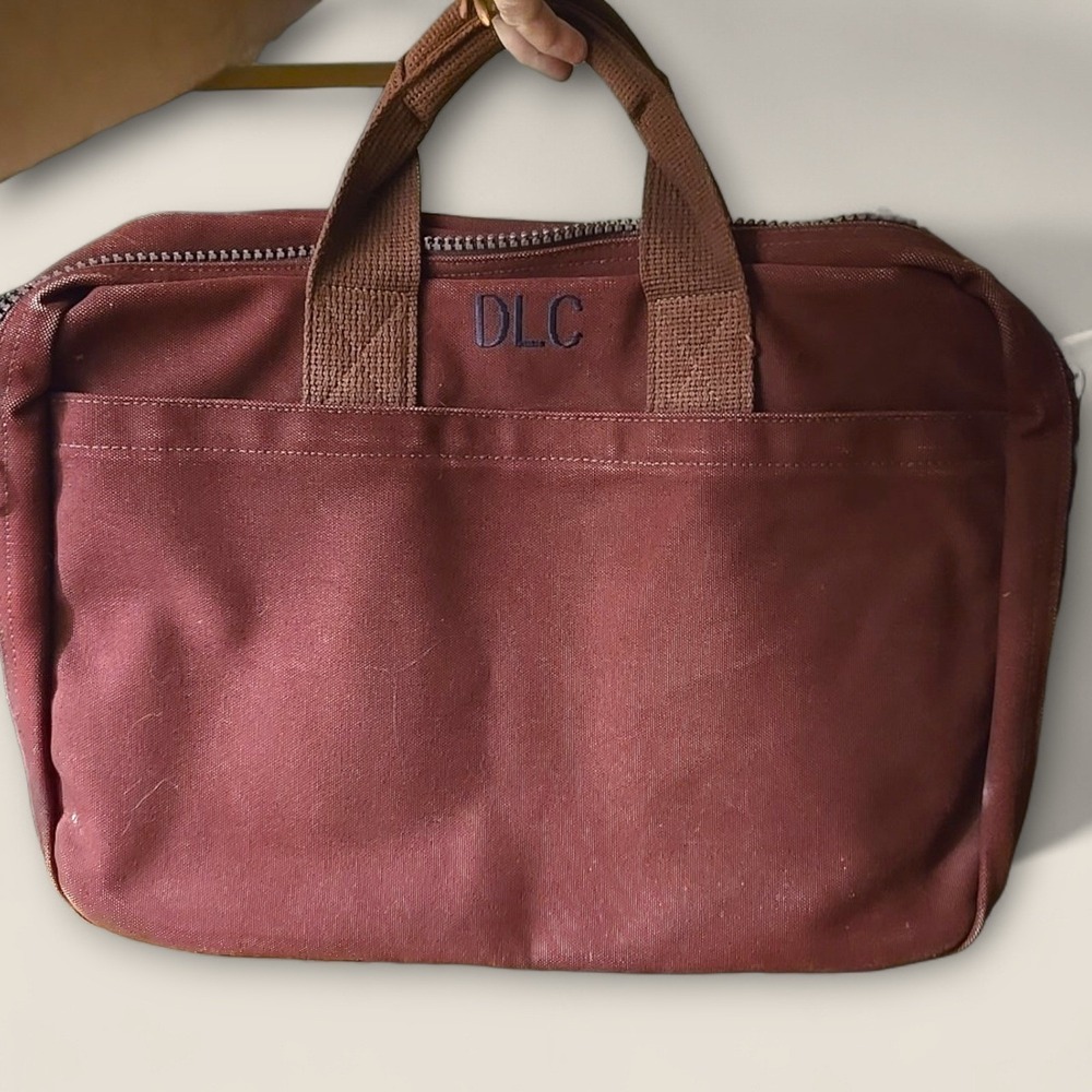 VTG Lands End Briefcase Maroon Canvas Leather Patch DLC Monogram MADE IN USA GUC - Picture 2 of 11